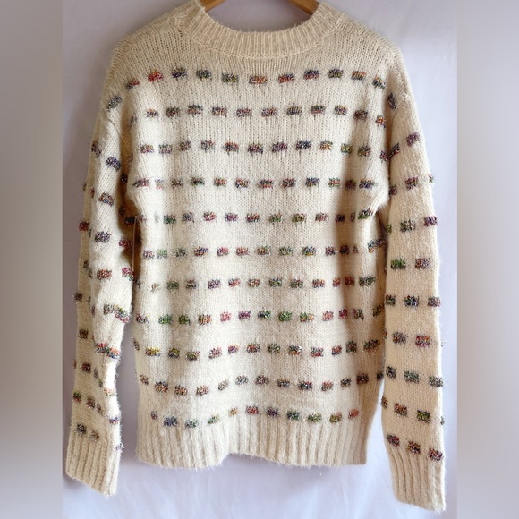 NWT Anthropologie MOTH Cream Knit Sweater w/ Metallic Sparkly Weave. Small - Picture 6 of 11